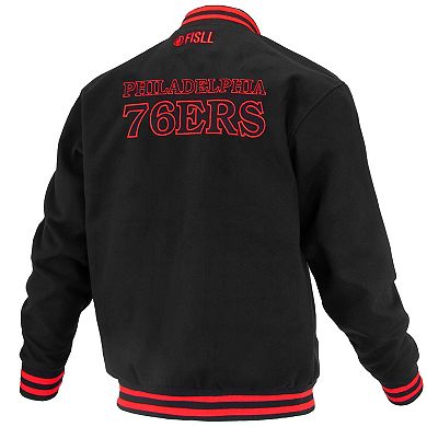 Unisex FISLL Black Philadelphia 76ers Logoman Shadow Collection Full-Snap Varsity Jacket