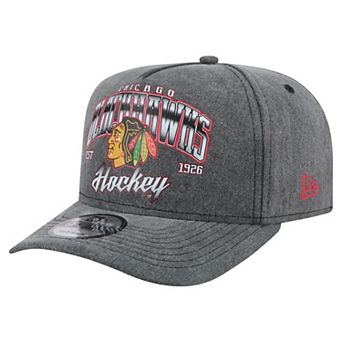Men's New Era Charcoal Chicago Blackhawks Throwback Washed A-Frame Pre-Curved 9FIFTY Snapback Hat