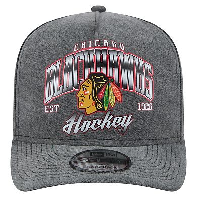 Men's New Era Charcoal Chicago Blackhawks Throwback Washed A-Frame Pre-Curved 9FIFTY Snapback Hat