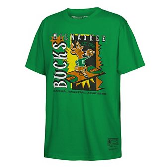 Youth Mitchell & Ness Green Milwaukee Bucks Retro '90s Poster T-Shirt