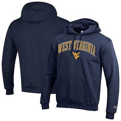 Men's Champion Navy West Virginia Mountaineers Arched Logo Fleece Pullover Hoodie