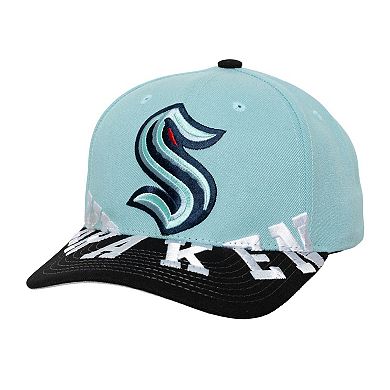 Men's Mitchell & Ness Light Blue/Black Seattle Kraken Underarch Two-Tone Pro Crown Snapback Hat