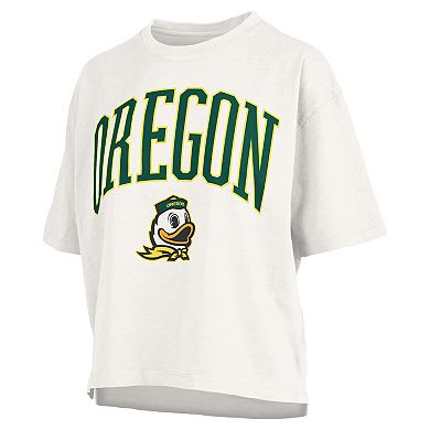 Women's Pressbox White Oregon Ducks Nelson Arch Over Logo Waist Length Oversized Slub T-Shirt