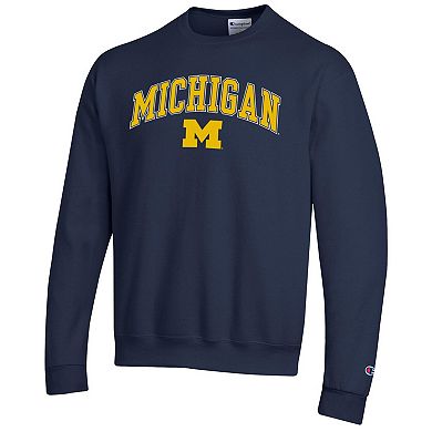 Men's Champion Navy Michigan Wolverines Arch Over Logo Pullover Sweatshirt