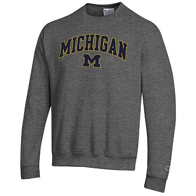 Men's Champion Heather Charcoal Michigan Wolverines Arch Over Logo Pullover Sweatshirt