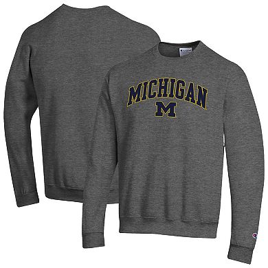 Men's Champion Heather Charcoal Michigan Wolverines Arch Over Logo Pullover Sweatshirt