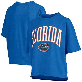 Women's Pressbox Royal Florida Gators Nelson Arch Over Logo Waist Length Oversized Slub T-Shirt