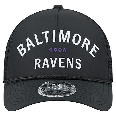 Men's New Era Black Baltimore Ravens Active Minimalist M-Crown A-Frame 9FORTY Adjustable Hat