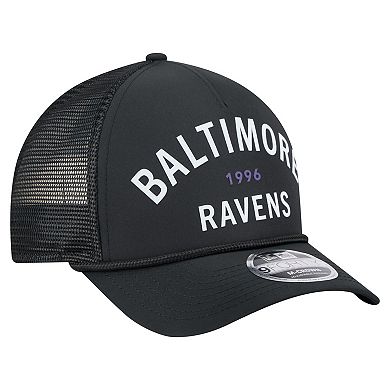Men's New Era Black Baltimore Ravens Active Minimalist M-Crown A-Frame 9FORTY Adjustable Hat
