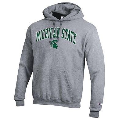 Men's Champion Heather Gray Michigan State Spartans Arch Over Logo Pullover Hoodie