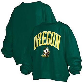 Women's Pressbox Green Oregon Ducks Janise Arch Over Logo Waist Length Oversized Pullover Sweatshirt