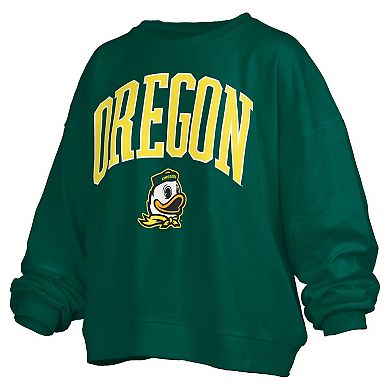 Women's Pressbox Green Oregon Ducks Janise Arch Over Logo Waist Length Oversized Pullover Sweatshirt