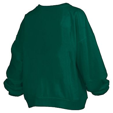 Women's Pressbox Green Oregon Ducks Janise Arch Over Logo Waist Length Oversized Pullover Sweatshirt