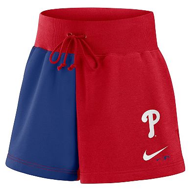Women's Nike Red/Royal Philadelphia Phillies Color-Block Phoenix Fleece Lounge Shorts