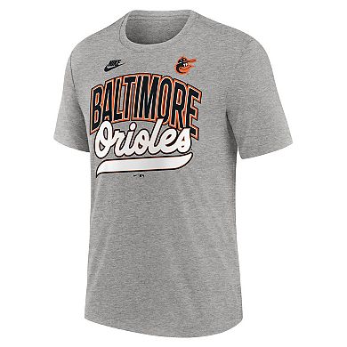 Men's Nike Heather Gray Baltimore Orioles Cooperstown Collection Retro Tri-Blend T-Shirt