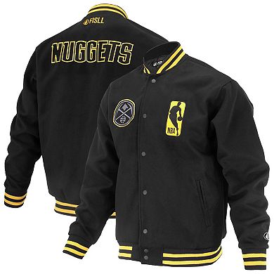 Unisex FISLL Black Denver Nuggets Logoman Shadow Collection Full-Snap Varsity Jacket