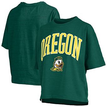 Women's Pressbox Green Oregon Ducks Nelson Arch Over Logo Waist Length Oversized Slub T-Shirt