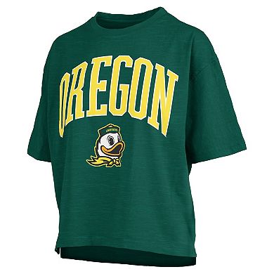 Women's Pressbox Green Oregon Ducks Nelson Arch Over Logo Waist Length Oversized Slub T-Shirt
