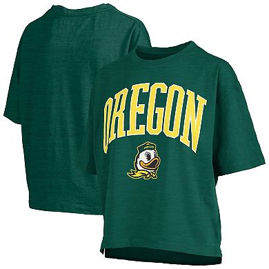 Women's Pressbox Green Oregon Ducks Nelson Arch Over Logo Waist Length Oversized Slub T-Shirt