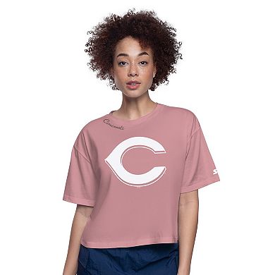 Women's Starter Pink Cincinnati Reds Play the Ball Boxy Cropped T-Shirt