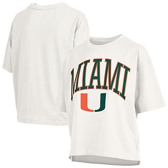 Women's Pressbox White Miami Hurricanes Nelson Arch Over Logo Waist Length Oversized Slub T-Shirt