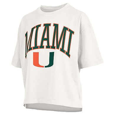 Women's Pressbox White Miami Hurricanes Nelson Arch Over Logo Waist Length Oversized Slub T-Shirt