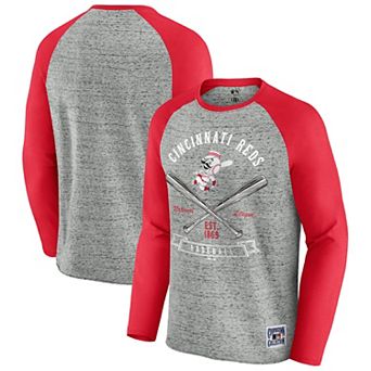 Men's Darius Rucker Collection by Fanatics Heather Gray Cincinnati Reds Raw Edge Raglan Long Sleeve Baseball T-Shirt