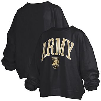 Women's Pressbox Black Army Black Knights Janise Arch Over Logo Waist Length Oversized Pullover Sweatshirt