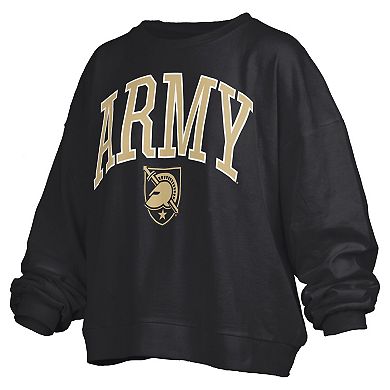 Women's Pressbox Black Army Black Knights Janise Arch Over Logo Waist Length Oversized Pullover Sweatshirt