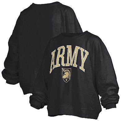 Women's Pressbox Black Army Black Knights Janise Arch Over Logo Waist Length Oversized Pullover Sweatshirt