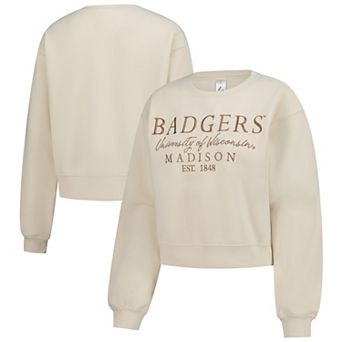 Women's ZooZatz Sand Wisconsin Badgers Cropped Crewneck Sweatshirt