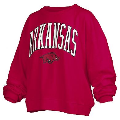 Women's Pressbox Cardinal Arkansas Razorbacks Janise Arch Over Logo Waist Length Oversized Pullover Sweatshirt