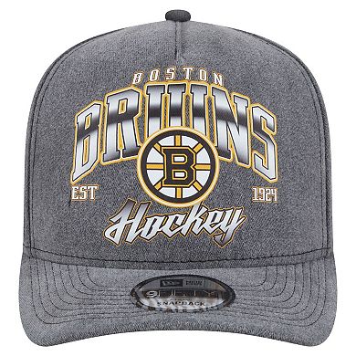 Men's New Era Charcoal Boston Bruins Throwback Washed A-Frame Pre-Curved 9FIFTY Snapback Hat