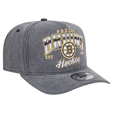 Men's New Era Charcoal Boston Bruins Throwback Washed A-Frame Pre-Curved 9FIFTY Snapback Hat