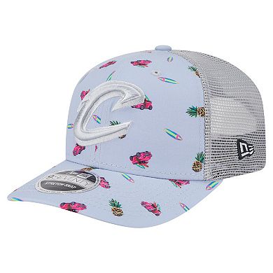 Men's New Era Light Blue/Gray Cleveland Cavaliers Adventure Aloha Pattern 9SEVENTY Stretch-Snap Hat