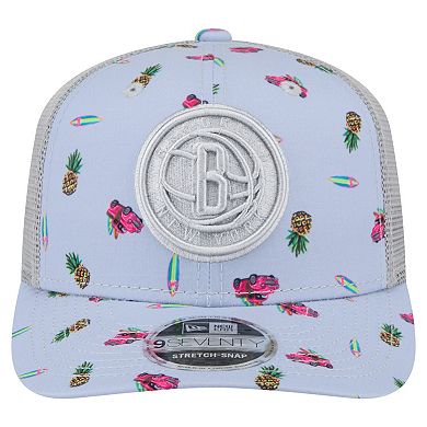 Men's New Era Light Blue/Gray Brooklyn Nets Adventure Aloha Pattern 9SEVENTY Stretch-Snap Hat