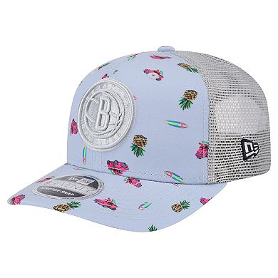 Men's New Era Light Blue/Gray Brooklyn Nets Adventure Aloha Pattern 9SEVENTY Stretch-Snap Hat