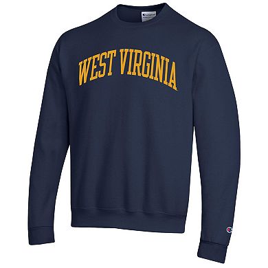 Men's Champion Navy West Virginia Mountaineers Basic Arch Fleece Pullover Sweatshirt