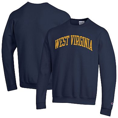 Men's Champion Navy West Virginia Mountaineers Basic Arch Fleece Pullover Sweatshirt