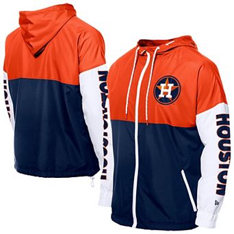 Men's New Era Navy/Orange Houston Astros Color Block Full-Zip Hoodie Windbreaker