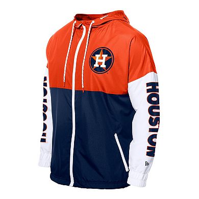Men's New Era Navy/Orange Houston Astros Color Block Full-Zip Hoodie Windbreaker