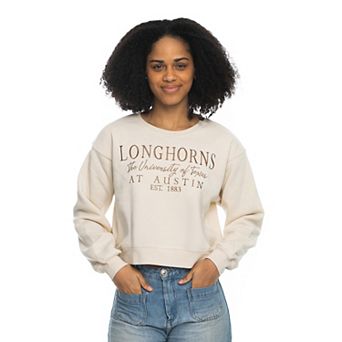 Women's ZooZatz Tan Texas Longhorns Cropped Crewneck Sweatshirt