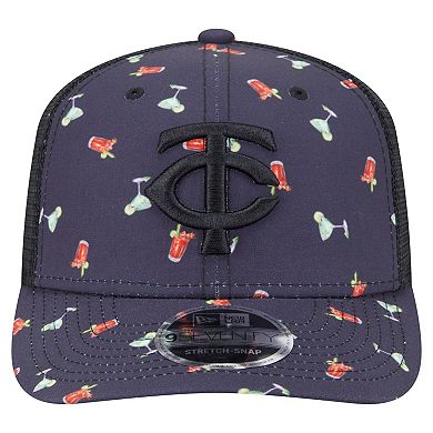 Men's New Era Black Minnesota Twins Adventure Drinks Pattern 9SEVENTY Stretch-Snap Hat
