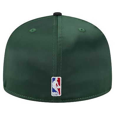 Men's New Era Hunter Green/Black Milwaukee Bucks Throwback Satin Vintage Pin Two-Tone 59FIFTY Fitted Hat