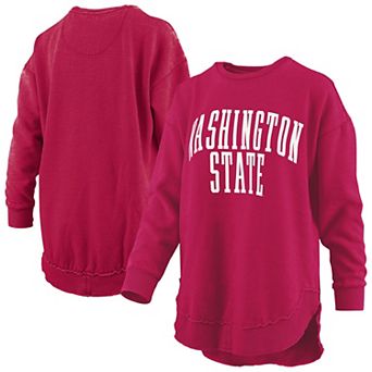 Women's Pressbox Crimson Washington State Cougars Melange Poncho Vintage Fleece Long Sleeve Pullover Sweatshirt