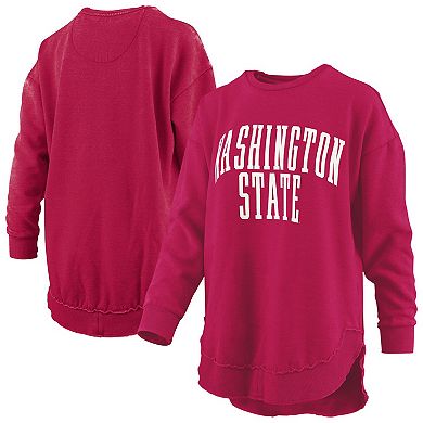 Women's Pressbox Crimson Washington State Cougars Melange Poncho Vintage Fleece Long Sleeve Pullover Sweatshirt