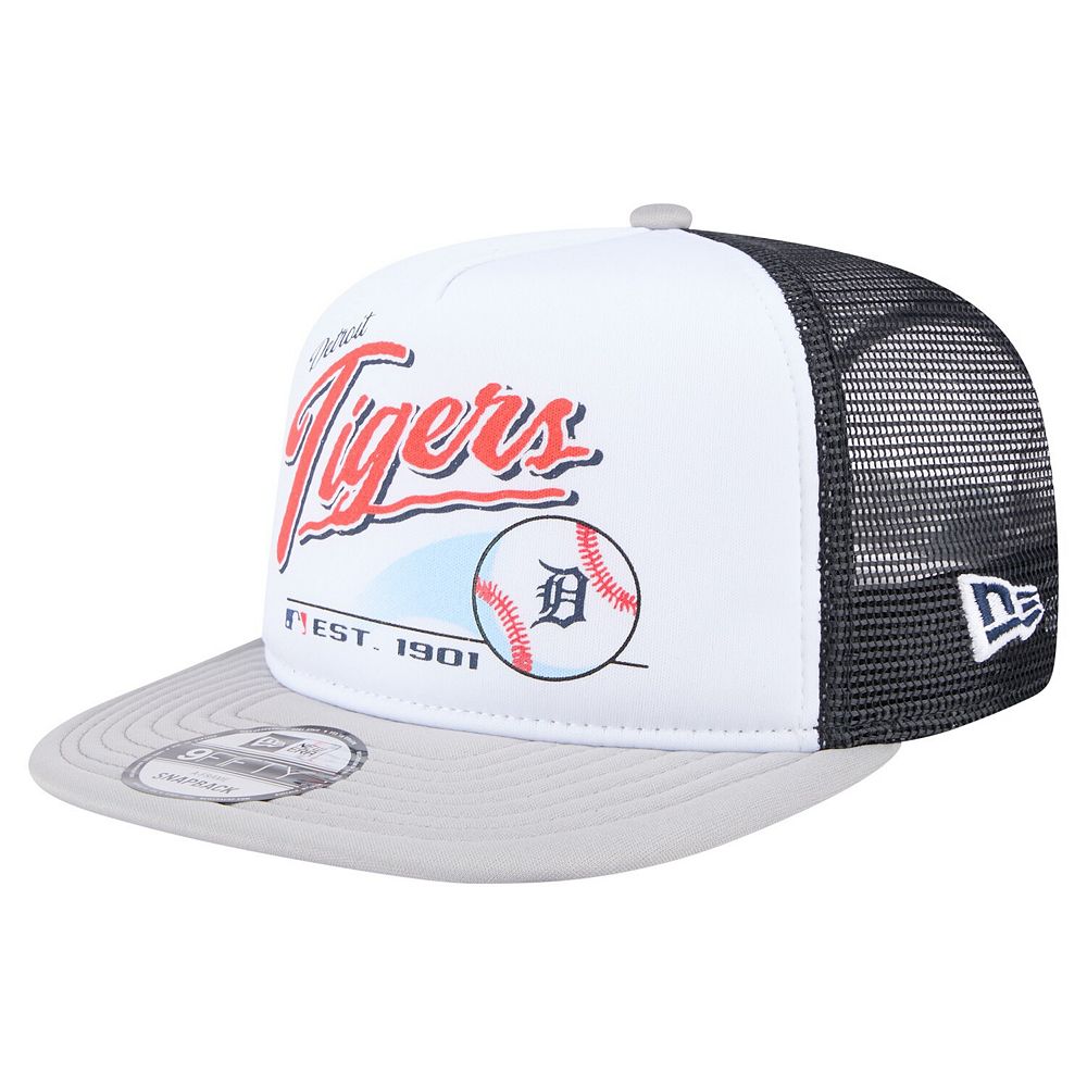 Men's New Era White/Gray Detroit Tigers Retro Script Trucker 9FIFTY ...