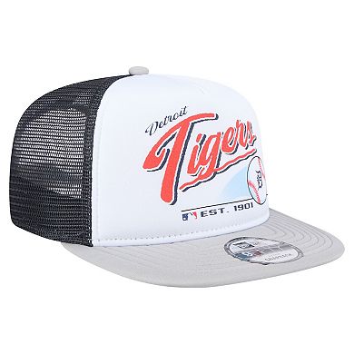 Men's New Era White/Gray Detroit Tigers Retro Script Trucker 9FIFTY Snapback Hat