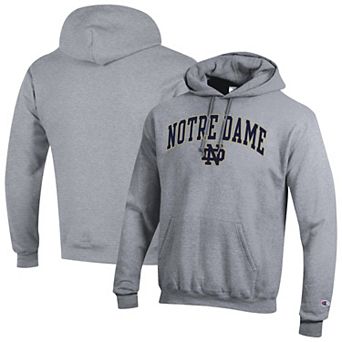 Men's Champion Heather Gray Notre Dame Fighting Irish Arched Logo Fleece Pullover Hoodie