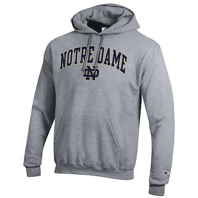 Men's Champion Heather Gray Notre Dame Fighting Irish Arched Logo Fleece Pullover Hoodie